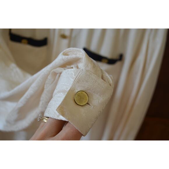 Vintage Ivory and Navy Blouse with Gold Buttons - Picture 4 of 6